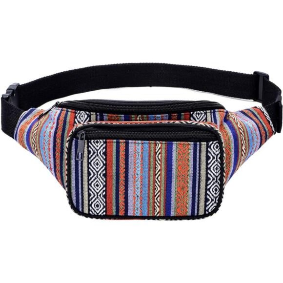 Kayhoma Boho Fanny Pack Stripe Festival Rave Retro Vintage Bum Waist Bags - Picture 1 of 8